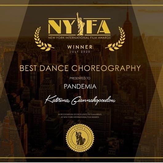 Award, Certificate, Katerina Giannakopoulou, NYIFA, Winner, Best Dance Choreography